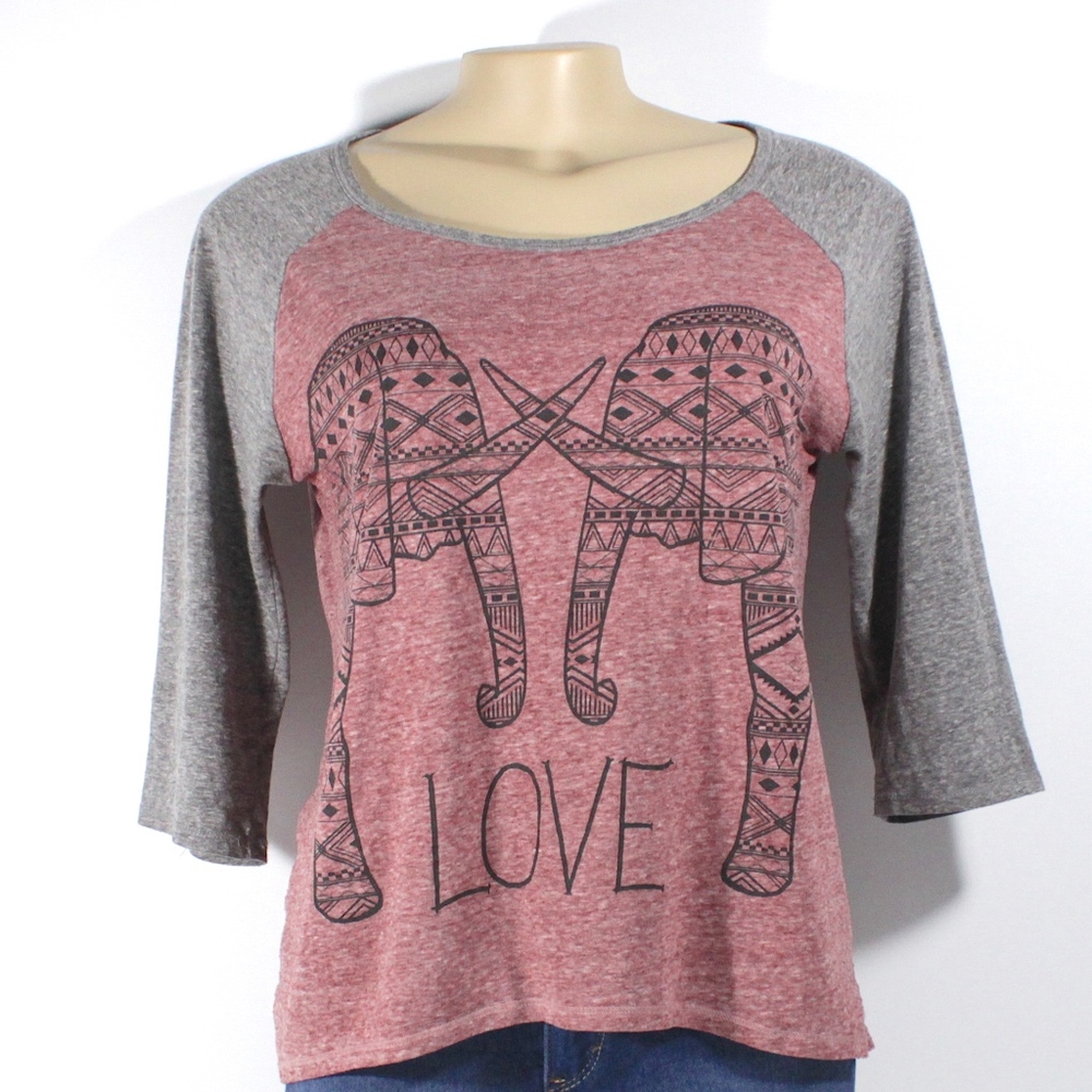 ❤️ LOVE Heather Red/Grey 3/4 Sleeves Med Top
